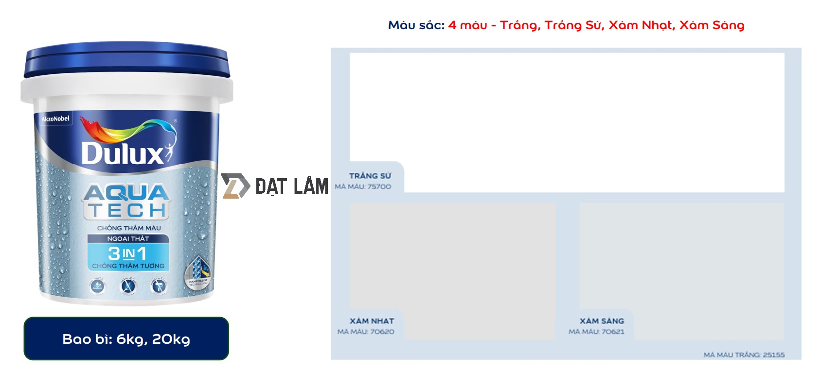 Bảng Màu Chất Chống Thấm Tường Dulux Aquatech 3in1