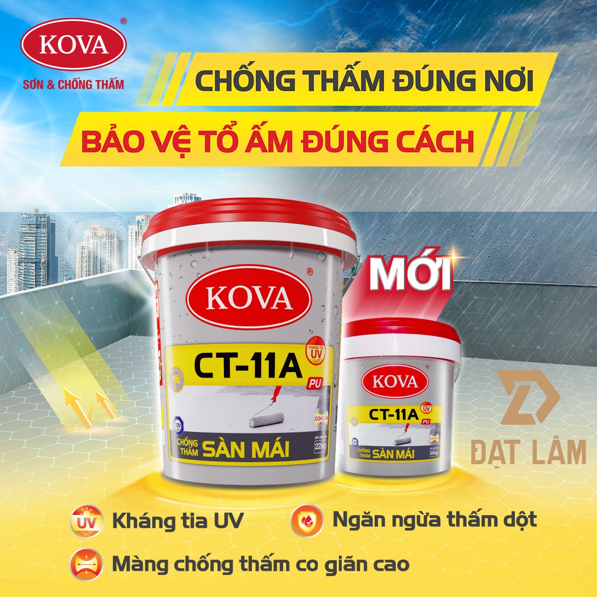 Tính Năng Chống Thấm PU Sàn Mái Sân Thượng KOVA CT-11A