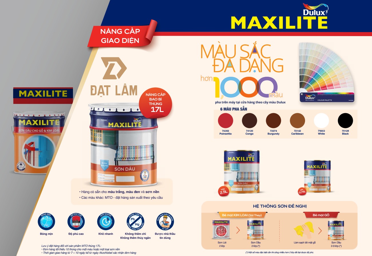 Sơn Dầu Maxilite bóng mịn cho Gỗ và Kim loại