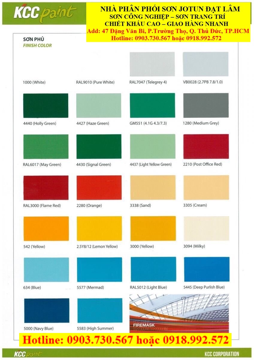 Bảng màu sơn epoxy KCC gồm những màu sắc nào?

